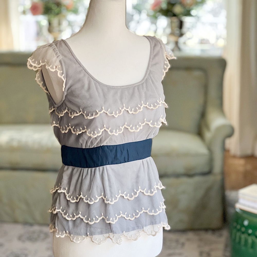 Anthropologie Floreat Layered Silk and Lace Blouse
